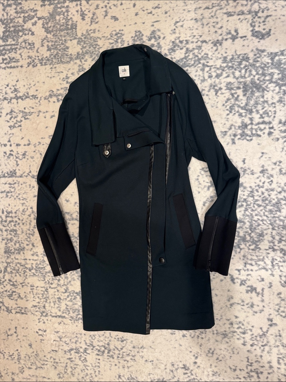CAbi Dark Teal Asymmetrical Zip Trench Coat
